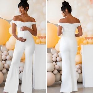 Club L London Off the Shoulder Maternity Jumpsuit